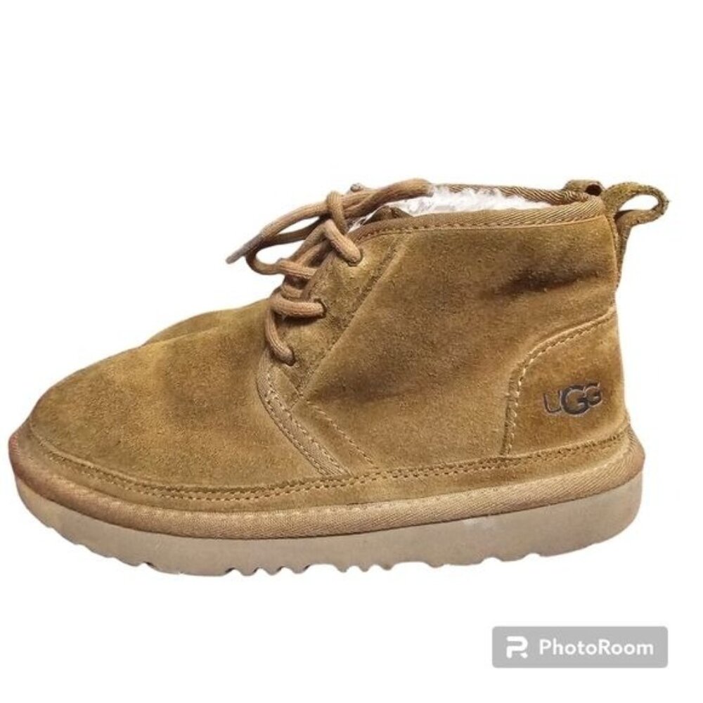 Ugg Chestnut‎ Neumel II Suede Chukka Boots Kids 3 Lace-Up Sheepskin Lined 101732